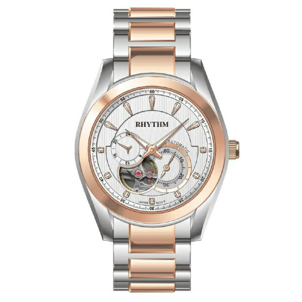 Rhythm 日本麗聲鐘時針 半鏤空自動機械腕錶 (A1101S07) 銀x玫瑰金 47.5mm｜樂天全館特惠中★指定刷卡回饋10%