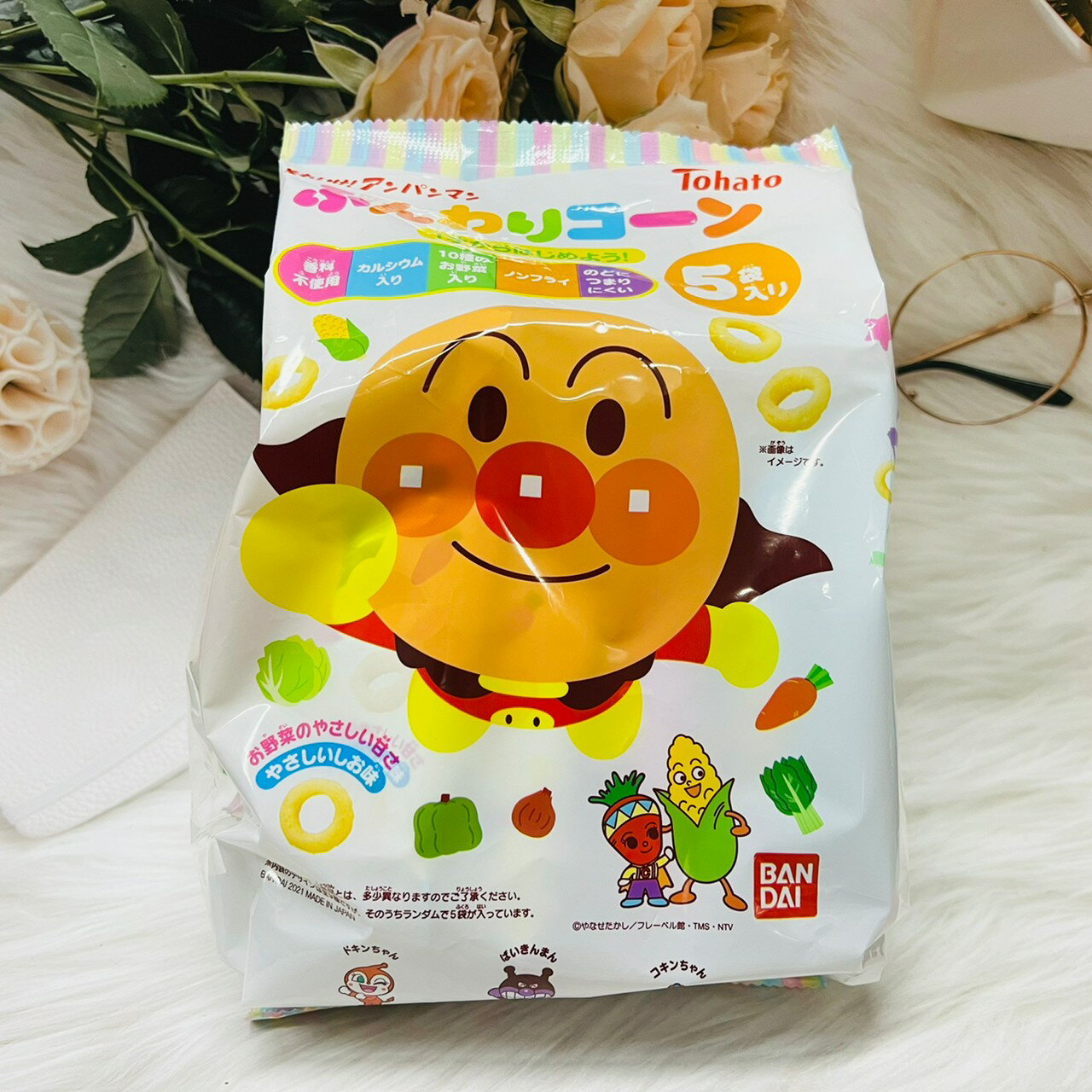 日本 Tohato 東鳩 麵包超人包裝 手指圈圈餅 野菜鹽味 5袋入｜全店$199免運