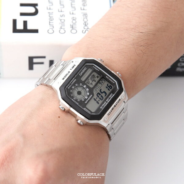 CASIO卡西歐 方型地圖電子腕錶 多樣化面板 防水100米 有保固 柒彩年代【NEC94】原廠公司貨