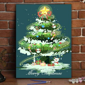 圣誕節數字油畫高顏值手工diy圣誕樹客廳裝飾畫丙烯畫節日禮物