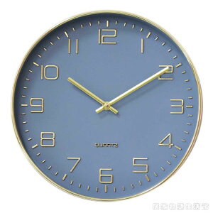 金色簡約現代INS掛鐘藍色時鐘客廳臥室靜音掛鐘北歐風格數字歐美【青木鋪子】