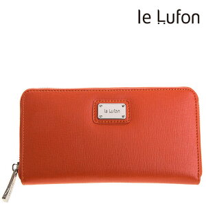 【le Lufon】橘紅色十字紋革金屬名牌點飾風琴式ㄇ型拉鍊長皮夾－零錢包/長夾（橘紅色／棕／紫三色）