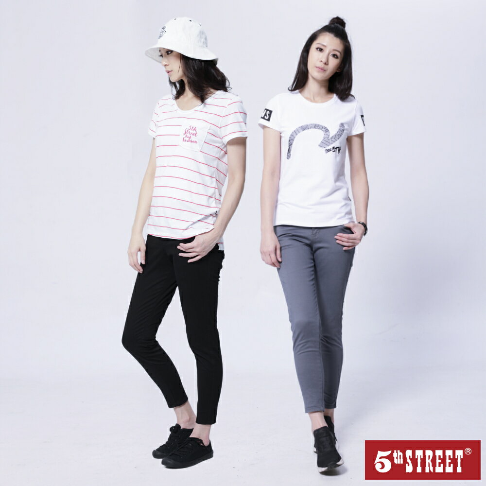 女裝 彈力9分小直筒休閒長褲-黑色/灰色 (970192) 【5th STREET】【全館滿$3000贈環保餐具收納包】