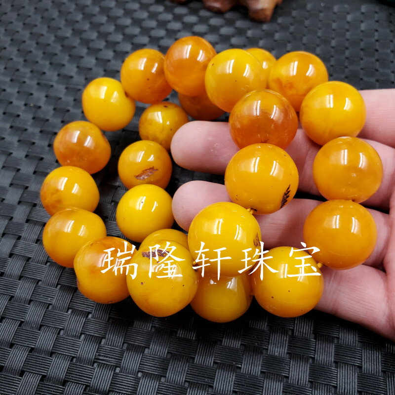 高檔精美仿琥珀蜜蠟乾巴手鏈老蜜蠟圓珠手鏈男女同款手鏈手串