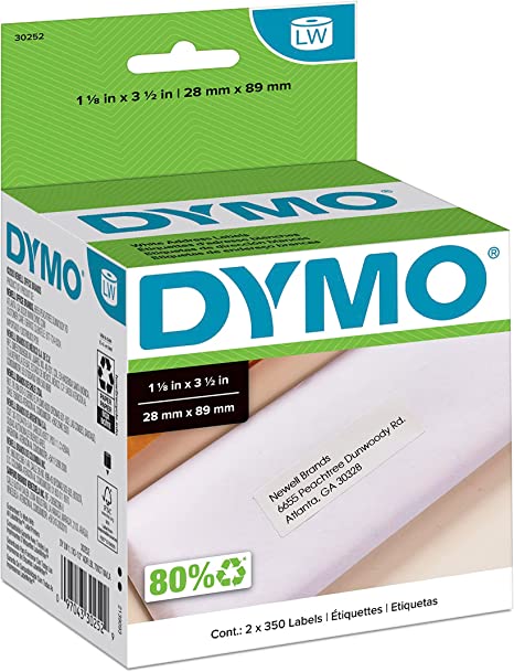 [9美國直購] DYMO 30252 標籤紙 28x89mm 適 LW LabelWriter 標籤機 2捲x350張 共700 (1-1/8吋 x 3-1/2吋)