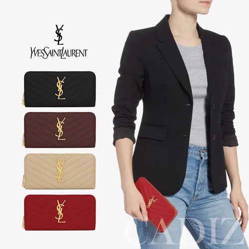 法國真品YSL Saint laurent Monogram 經典復古LOGO牛皮全拉鍊式長夾358094