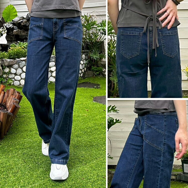 雙口袋牛仔寬褲(M-3L)    【B370344】