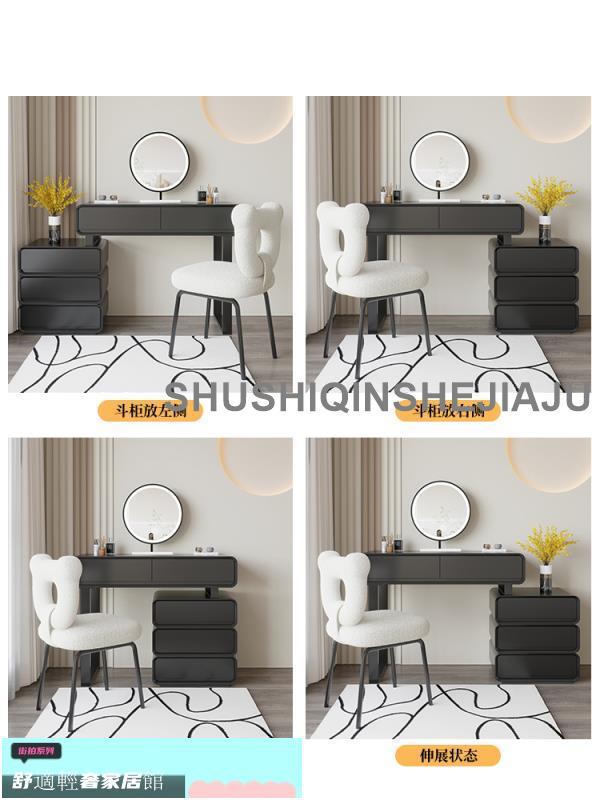 新品免運 黑色梳妝臺現代簡約斗柜一體臥室輕奢極簡化妝臺高級感伸縮化妝桌 3