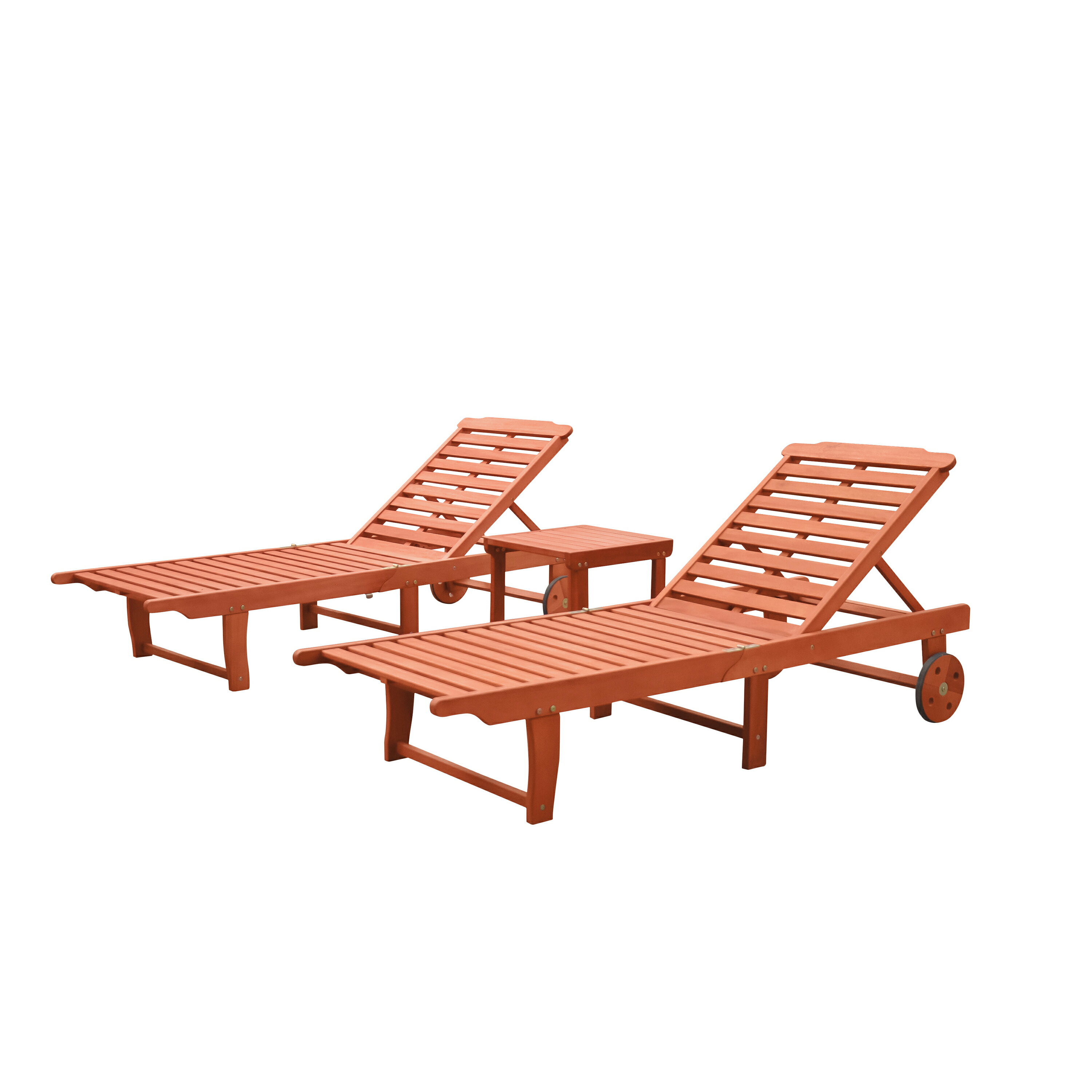 Vifah Malibu Outdoor Patio Wood 3 Piece Beach Pool Lounge Set