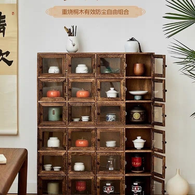 公司貨 免運/開發票 實木茶具收納櫃開門式紫砂壺多寶閣博古架茶壺茶杯架置物架陳列架 快速出貨P