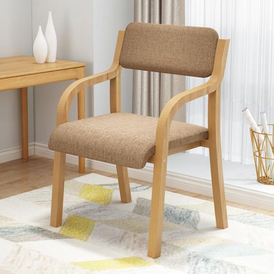 實木餐椅現代簡約休閒電腦椅子簡易曲木北歐書桌椅家用靠背扶手椅 【麥田印象】