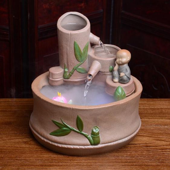 家居客廳流水霧化加濕器辦公室桌面擺件陶瓷噴泉創意喬遷開業禮品 【麥田印象】