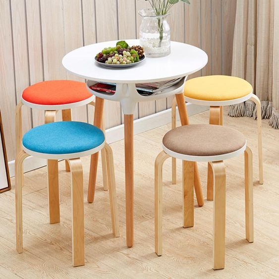椅子-圓凳子時尚創意實木客廳小椅子家用簡約現代布藝餐桌板凳成人椅子 【麥田印象】