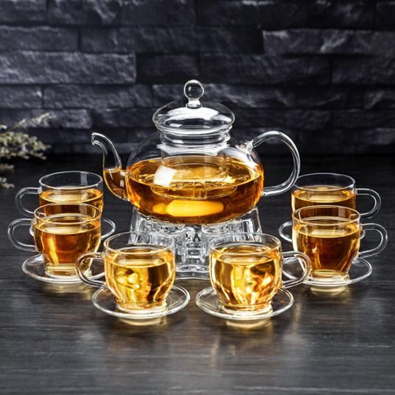 聚千義加厚玻璃功夫茶具套裝家用過濾耐熱玻璃泡茶花茶壺整套組合 【麥田印象】