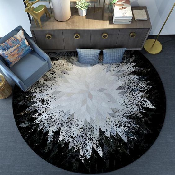圓形地毯北歐簡約現代仿皮書房電腦椅吊籃墊客廳臥室地墊MBS 【麥田印象】