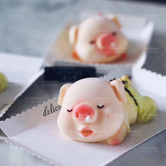3D立體慕斯小豬模具霜淇淋口水豬缺牙豬鼻涕豬矽膠蛋糕巧克力磨具 【麥田印象】