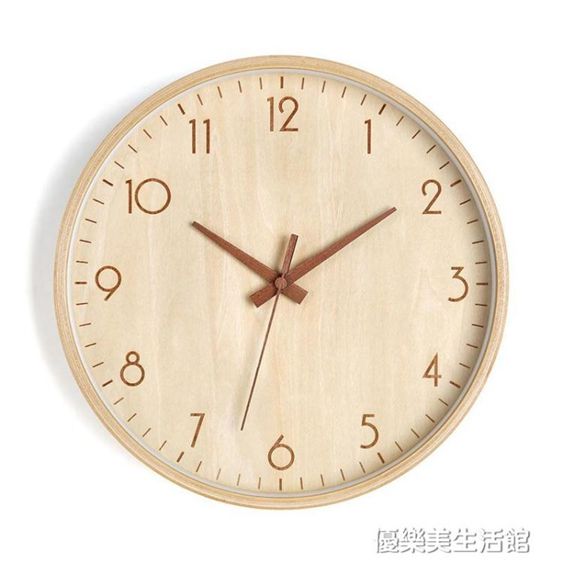 Aniok木質裝飾掛鐘客廳靜音北歐時鐘表日式簡約現代創意圓石英鐘YDL 【麥田印象】