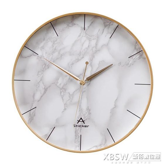 客廳家用個性掛鐘現代簡約時鐘創意裝飾北歐大理石時尚靜音鐘錶CY 【麥田印象】