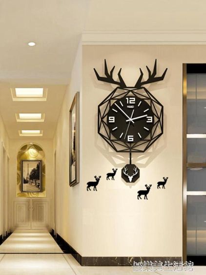 北歐鹿頭鐘表掛鐘客廳現代簡約掛表創意個性網紅表時尚家用時鐘 【麥田印象】
