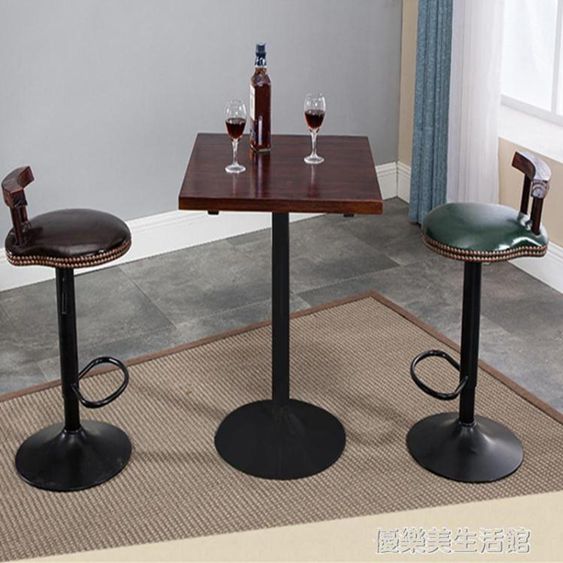 吧臺桌實木高腳凳長條桌椅組合小桌子簡約家用酒吧美式圓桌碳化YDL 【麥田印象】