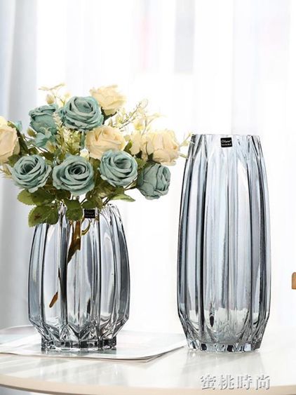 創意大號玻璃瓶透明彩色水培富貴竹百合玫瑰豎棱花瓶客廳插花擺件 【麥田印象】