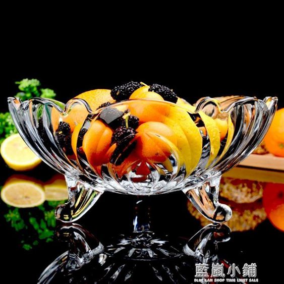 創意歐式玻璃糖果盤大號現代客廳家用水果盤無鉛沙拉果盆干果盤 【麥田印象】