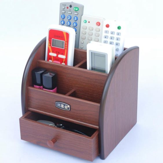 遙控器收納盒客廳茶幾家用化妝品辦公桌面木質小抽屜式手機置物架 【麥田印象】
