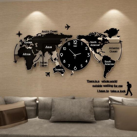 世界地圖鐘表掛鐘客廳現代簡約大氣個性創意石英時鐘家用裝飾掛表 【麥田印象】