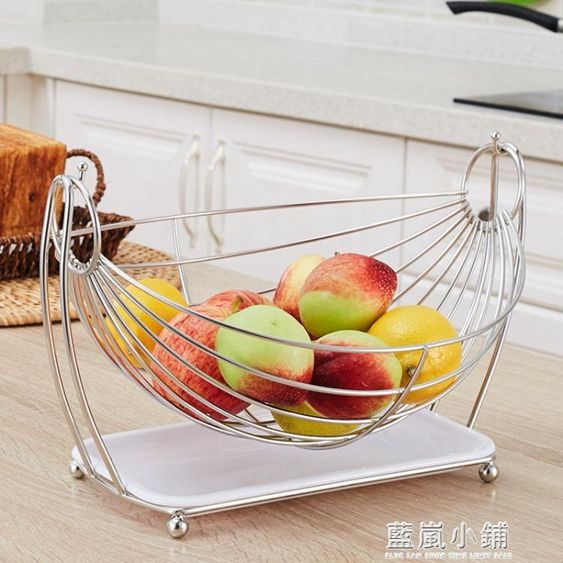創意水果籃客廳果盤瀝水籃水果收納籃搖擺不銹鋼糖果盤子現代簡約 【麥田印象】