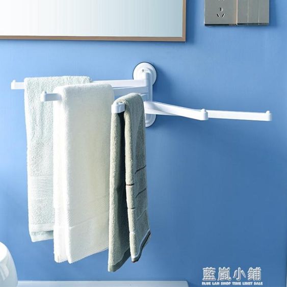 日本浴室衛生間掛架廁所免釘晾毛巾桿吸盤式旋轉五桿免打孔毛巾架 【麥田印象】