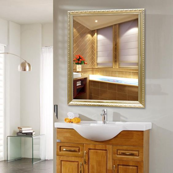 歐式粘貼浴室鏡子衛生間帶框廁所梳妝臺化妝鏡洗手間壁掛貼牆鏡子 【麥田印象】
