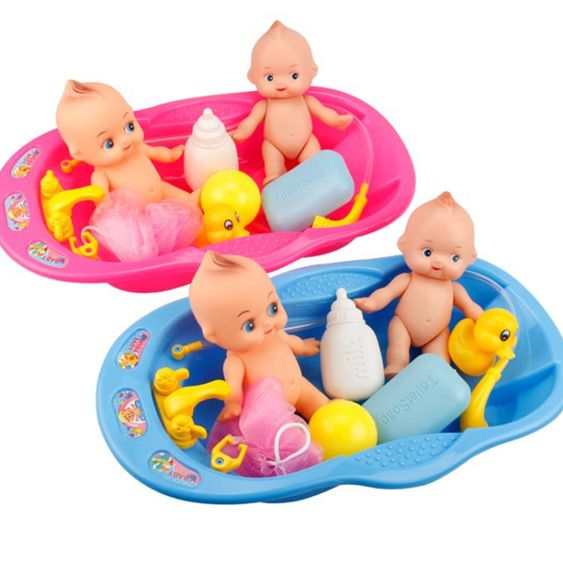 寶寶洗澡娃娃浴盆娃娃戲水玩具組合小浴盆兒童仿真過家家玩具女孩 【麥田印象】