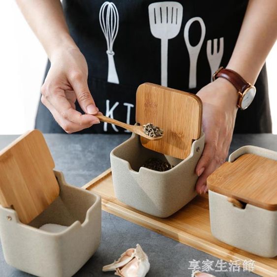 日式翻蓋陶瓷調味罐廚房裝糖味精調料盒罐子組合套裝家用 【麥田印象】