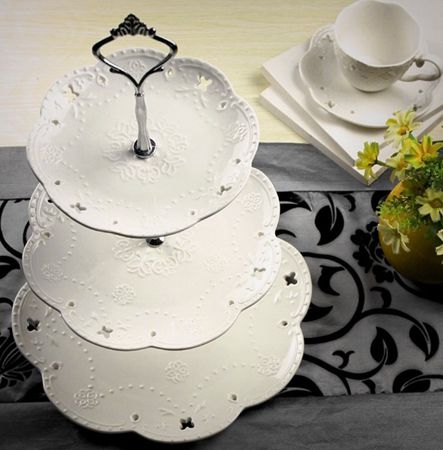 陶瓷水果盤歐式三層點心盤蛋糕盤多層糕點盤客廳創意糖果托盤架子 【麥田印象】