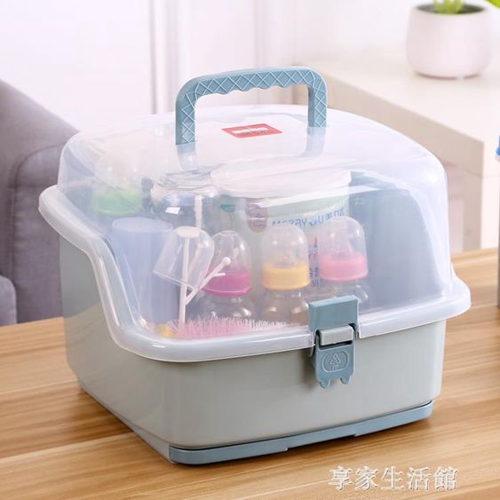 日本原包大號嬰兒童奶瓶收納箱放餐具防塵瀝水杯晾干架儲置物盒 【麥田印象】