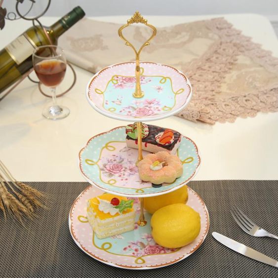 歐式家用陶瓷三層水果盤架點心盤創意客廳茶幾干果蛋糕多層托盤子 【麥田印象】