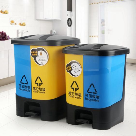 分類垃圾桶家用創意腳踏方形塑膠垃圾筒廚房戶外環衛帶蓋大垃圾桶MBS 【麥田印象】
