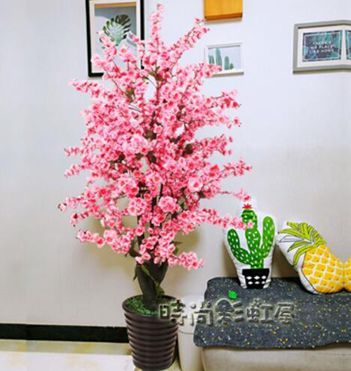 仿真桃花樹客廳擺設塑料假櫻花樹大防真花造景植物盆栽室內裝飾花 【麥田印象】