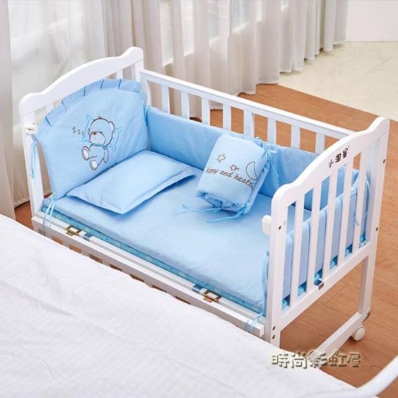 嬰兒床實木寶寶搖籃床多功能白色小床新生兒童bb睡床拼接大床搖床MBS 【麥田印象】