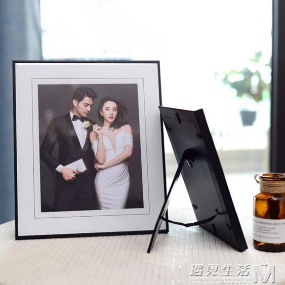 韓式婚紗照定制小相框擺臺黑色水晶玻璃桌擺組合結婚照片制作10寸 【麥田印象】