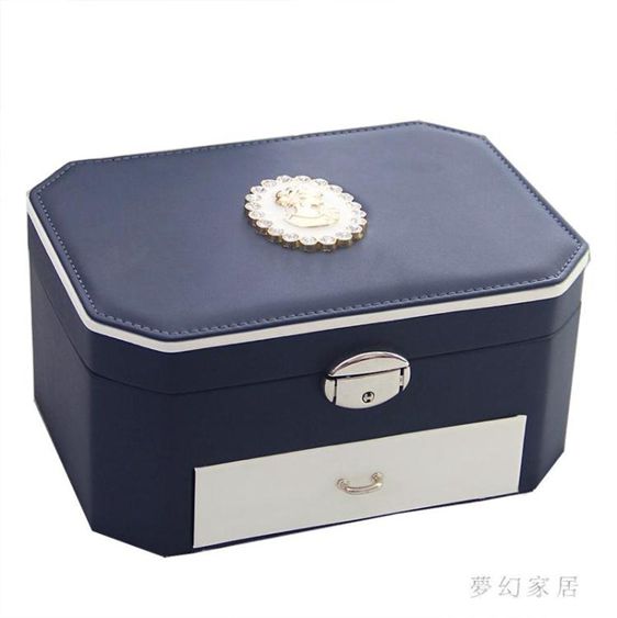 雙層帶鎖大容量首飾盒木質公主歐式韓國首飾收納盒飾品盒耳環簡約SN16 【麥田印象】