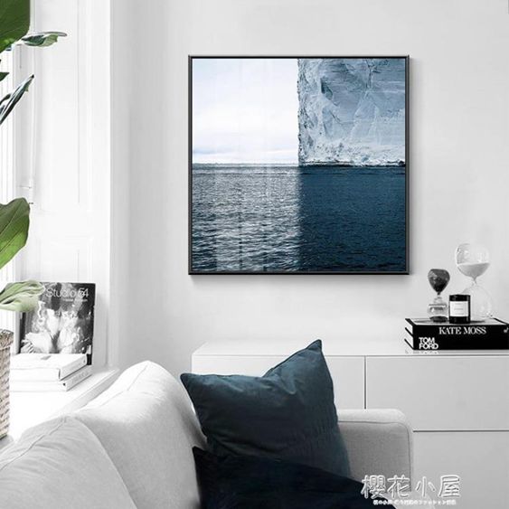 現代簡約沙髮背景裝飾正方形創意海洋意境掛畫藍色客廳後壁畫北歐QM 【麥田印象】