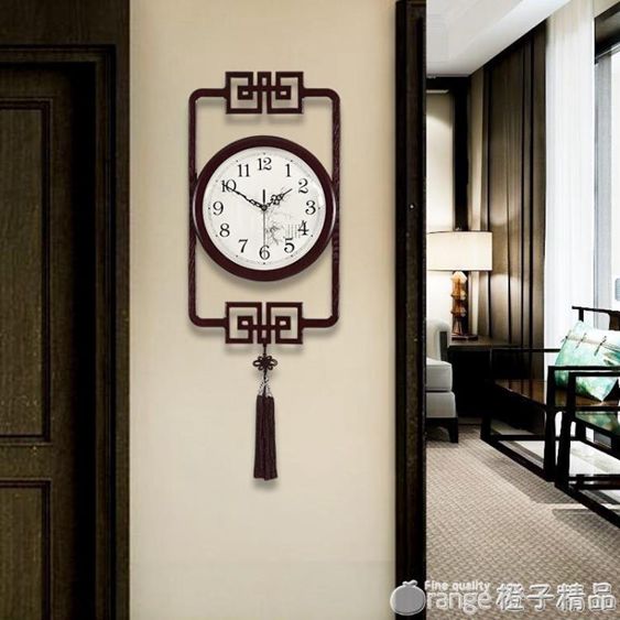蔻安娜新中式掛鐘家用客廳中國風鐘表簡約裝飾靜音創意大木質時鐘 【麥田印象】