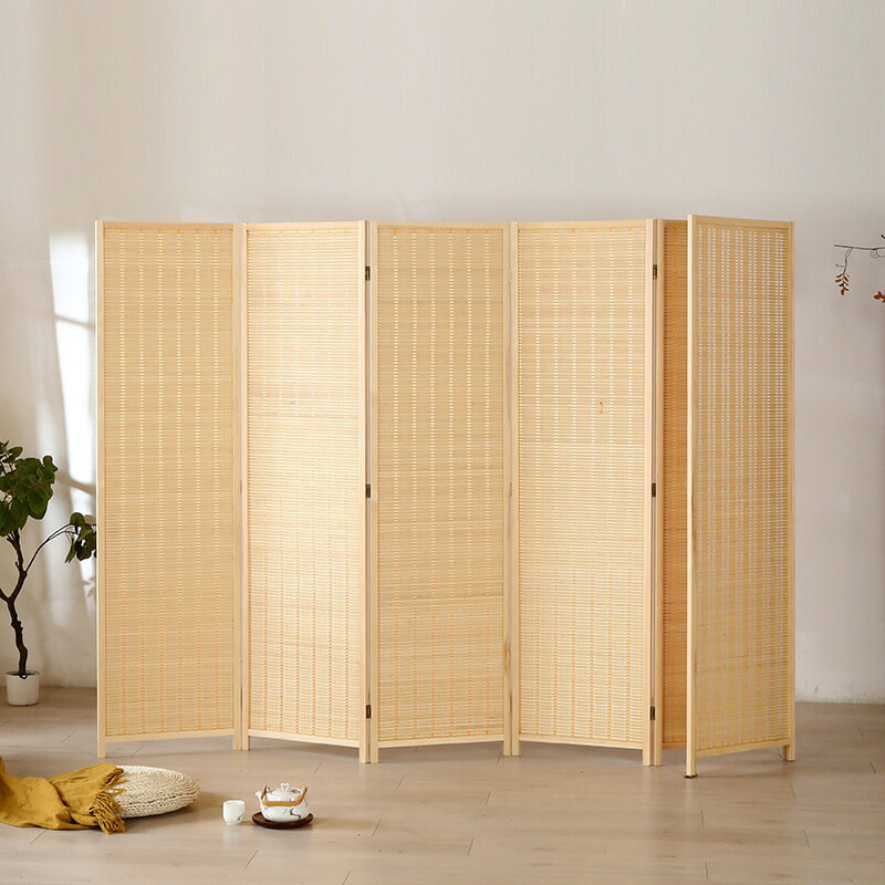 中式竹屏風折疊移動隔斷客廳玄關竹編折屏簡約實木屏風