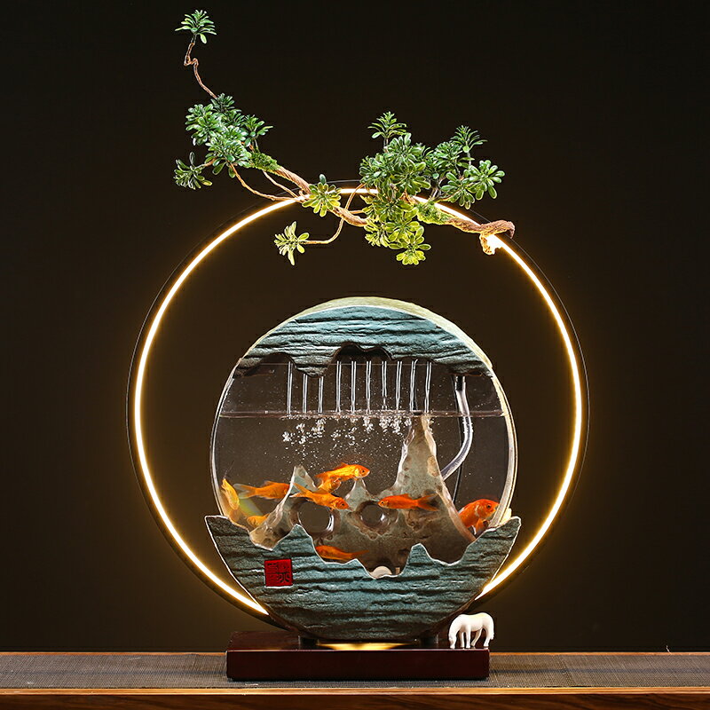 新中式假山噴泉家居辦公室玄關循環魚缸創意簡約觀景桌面流水擺件