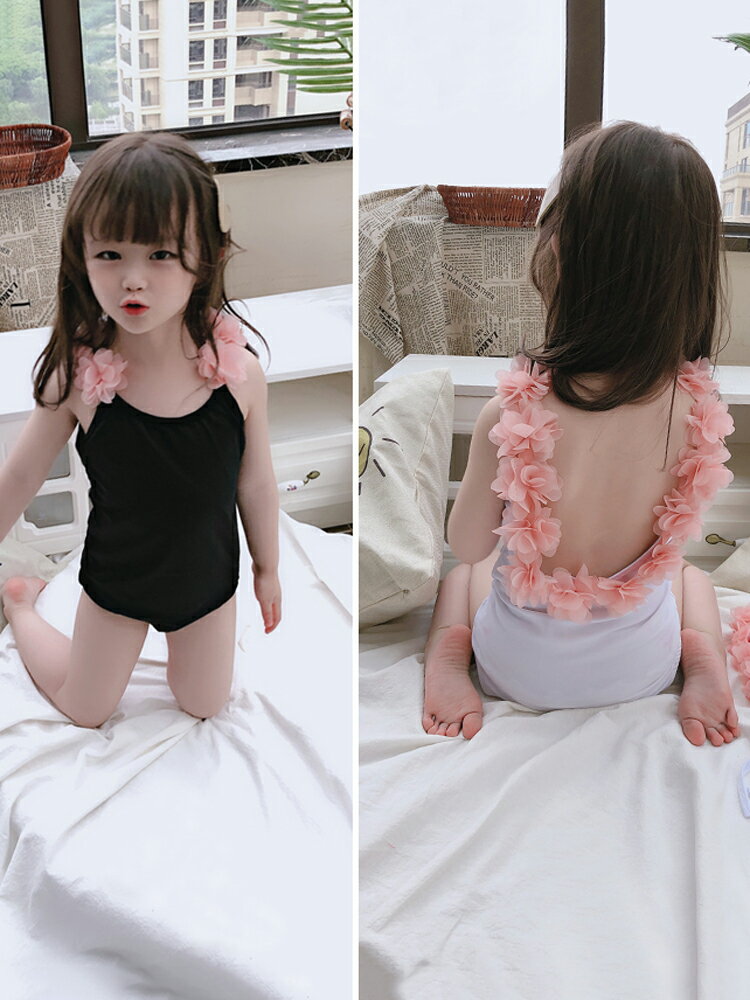 童裝夏季新款 兒童可愛甜美花邊露背泳裝 女童寶寶三角連體衣1入