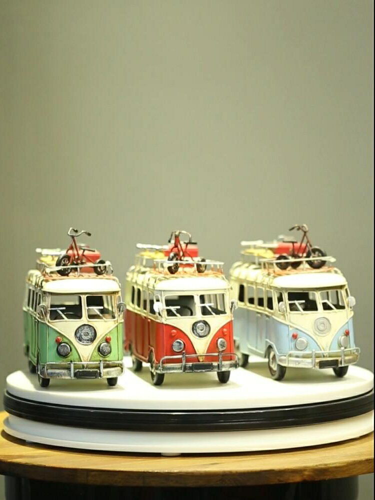 旅行巴士復古家居裝飾品擺件客廳電視櫃酒櫃擺件鐵皮老爺車模型