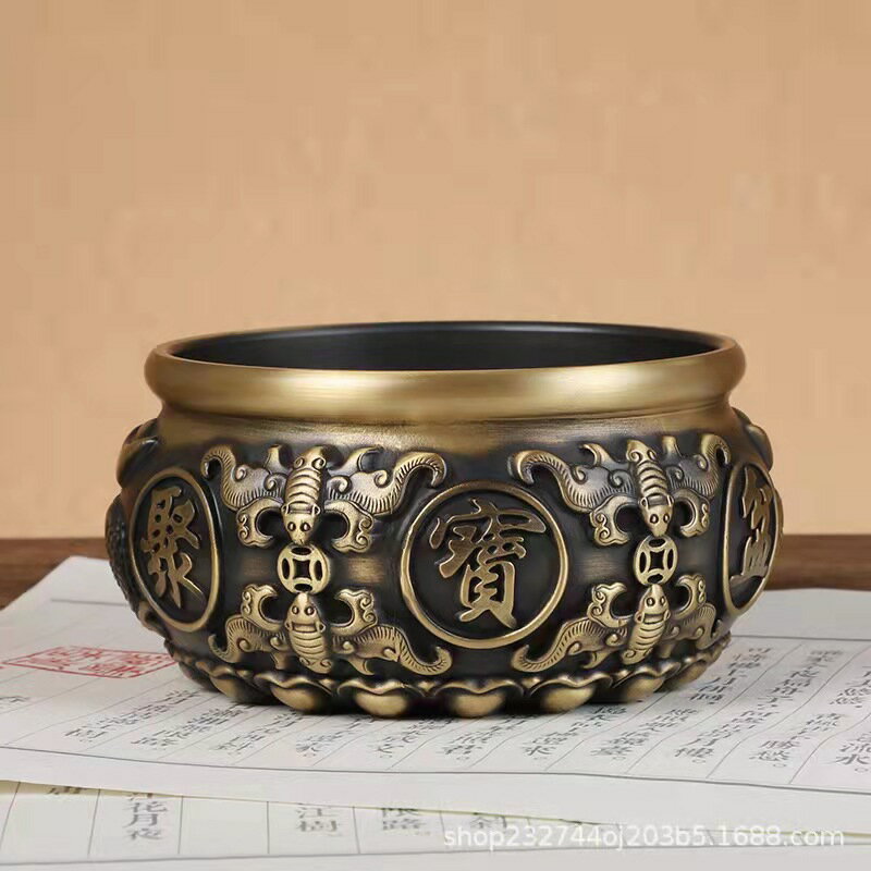純銅聚寶盆擺件家用客廳裝飾招財聚財存錢罐銅器黃銅缸工藝制品