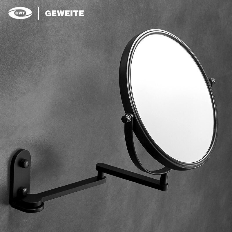 免打孔雙面鏡衛生間放大鏡化妝鏡浴室壁掛酒店黑色美容鏡伸縮折疊