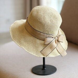 韓版夏季遮陽帽絲帶裝飾漁夫帽可折疊遮陽沙灘帽子休閑百搭草帽1入